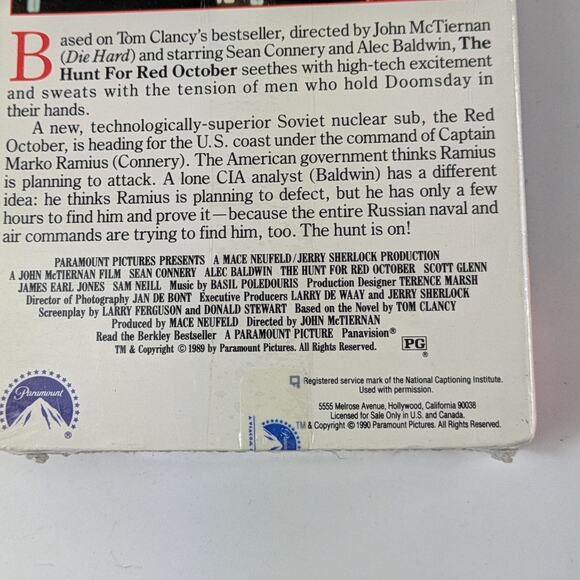 The Hunt for Red October VHS Sealed Paramount Watermark Video Seal Fred Meyer - Picture 6 of 8